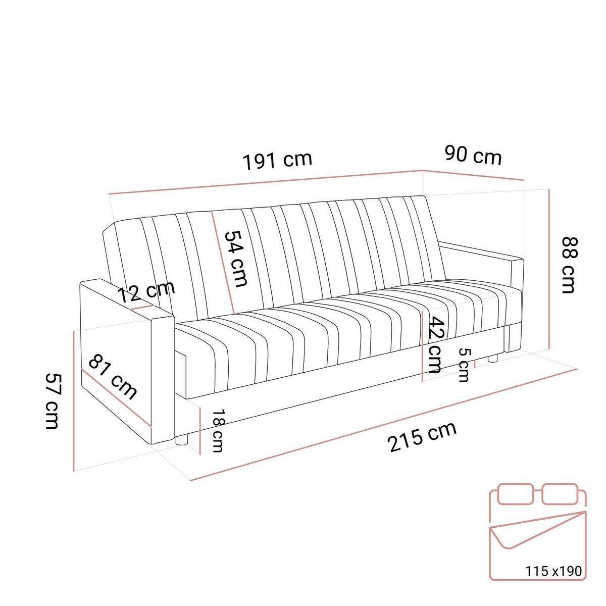 SCHLAFSOFA VERO MAX mit Schlaffunktion Castel 74 - Blau, Textil (191/88/90cm) - Lookway