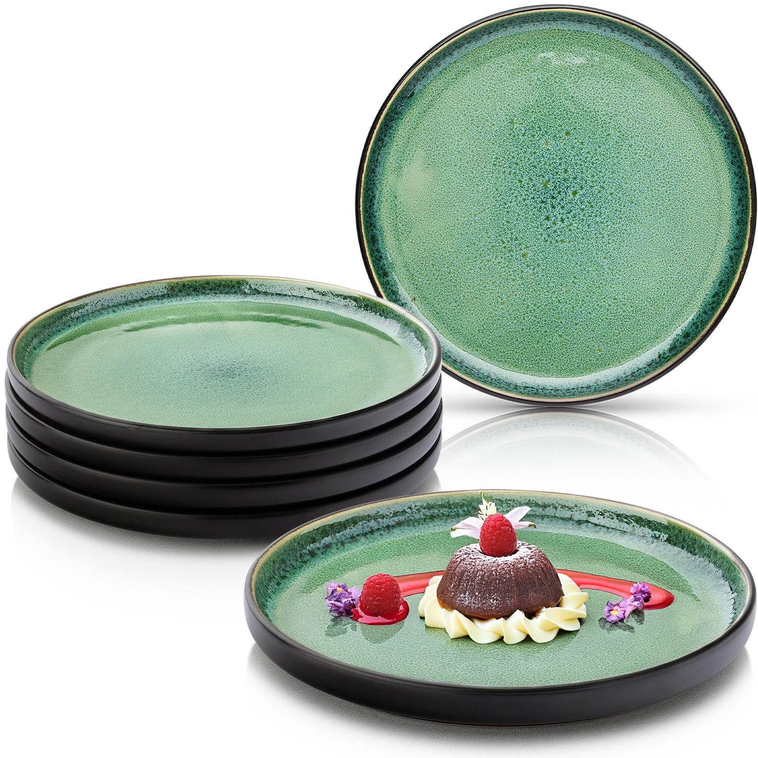 DESSERTTELLER SET GREENWICH - 6 teilig aus Steingut - Grün, Stein (20.7/20.7/6.3cm) - Sänger