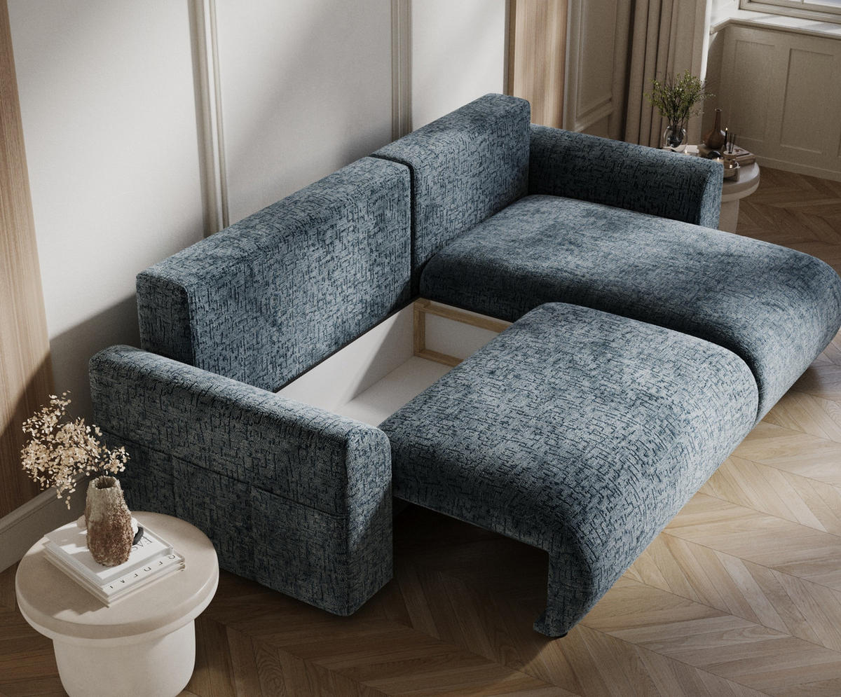 ECKSOFA MIT SCHLAFFUNKTION Bodega Blau Grau Chenille - Blau/Blaugrau, Holz/Holzwerkstoff (235/138cm) - Maison de Reve