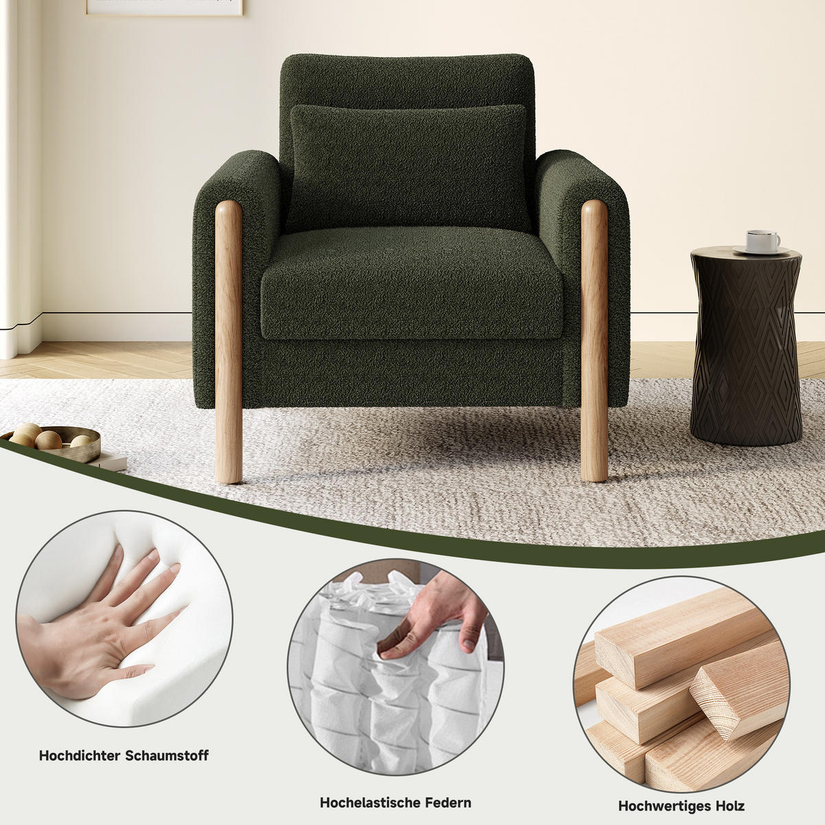 LOUNGESESSEL Teddy abnehmbares Sitzkissen 87/83/88,5 cm Grün - Grün, Textil (83/88.5/87cm) - Redom