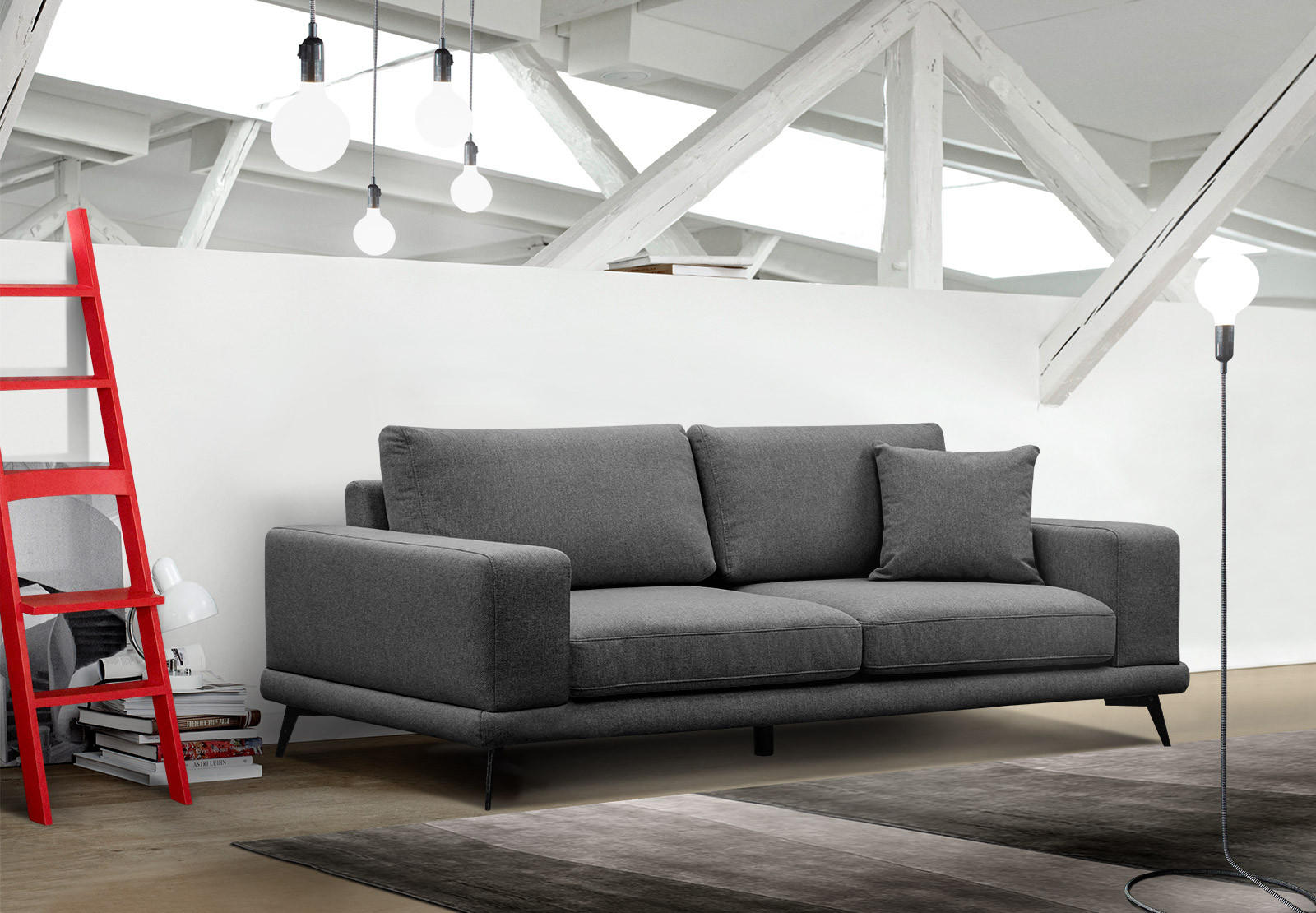 SOFA MEDIOLANE 3-Sitzer, schwarz - Schwarz, Holzwerkstoff/Textil (233/87/96cm) - Courtois Laville