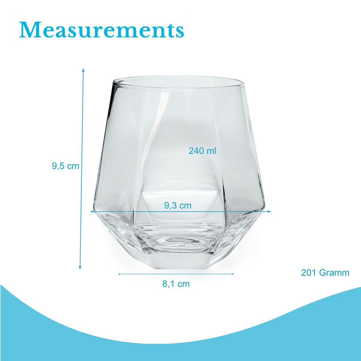 TRINKGLAS SET im Hexagon Design 240 ml (4-tlg) - Transparent, Glas - Intirilife