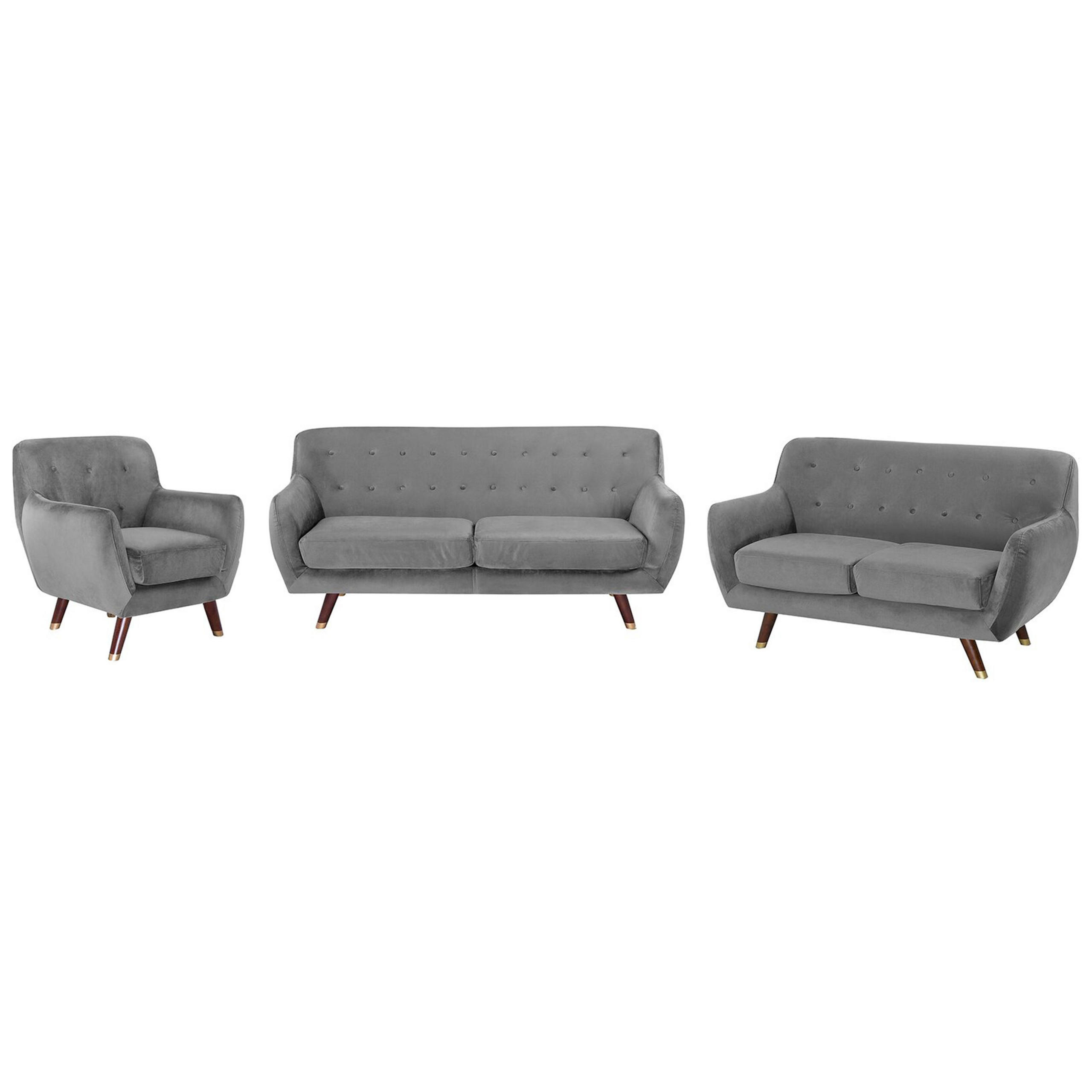 SOFA-SET 6-sitzer Samtstoff Grau Bodo - Grau, Textil (188/84/85cm) - Beliani