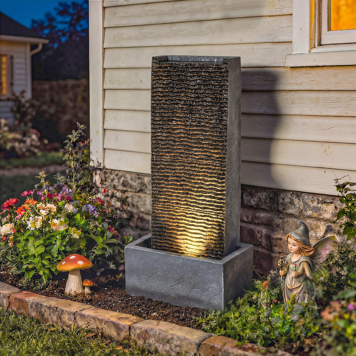 GARTENBRUNNEN Harz Grau - Grau, Kunststoff (37.5/22/80cm) - Outsunny