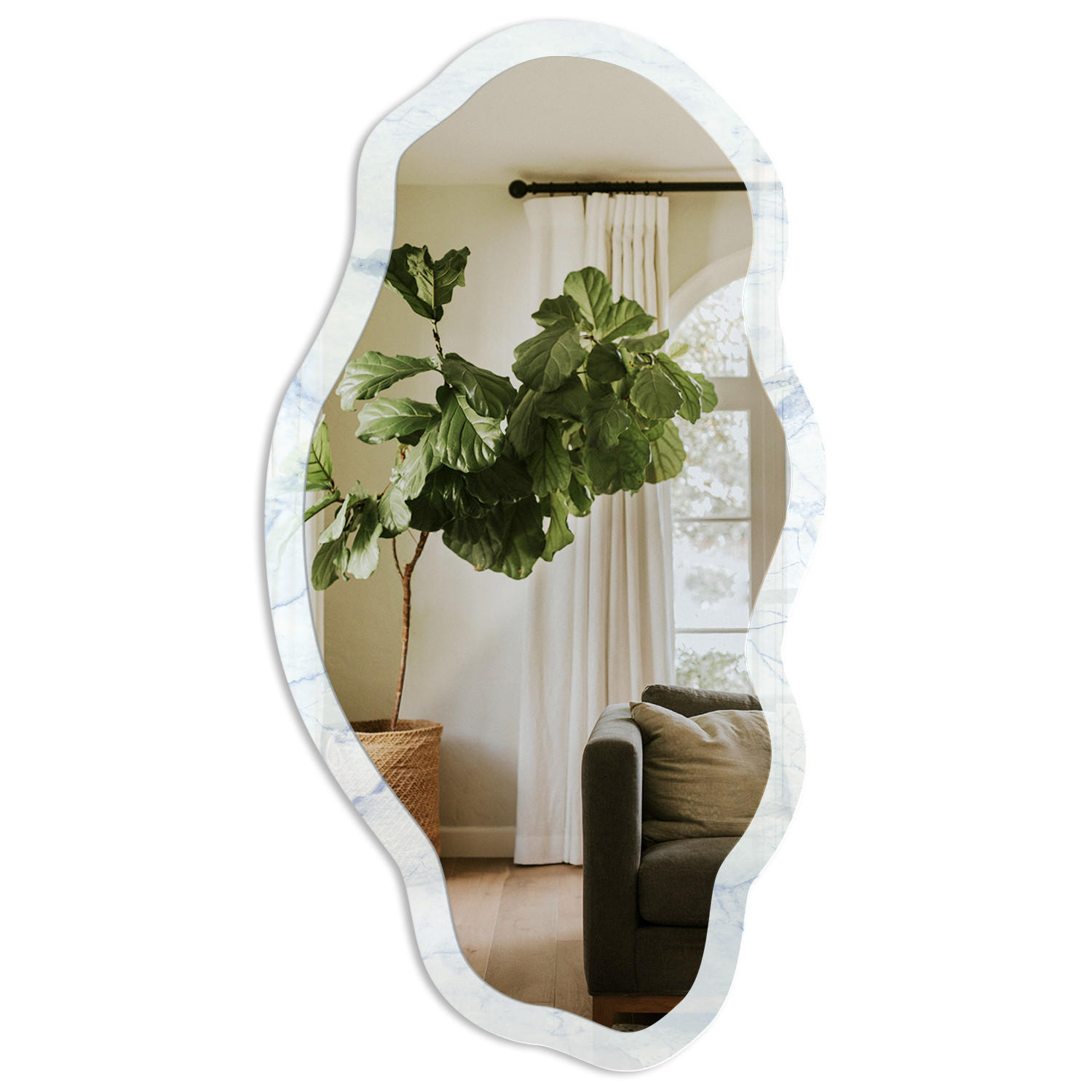 SPIEGEL 90x45 cm asymmetrisch mit Druck - Marmormuster - Transparent, Glas (45/90/0.4cm) - TULUP