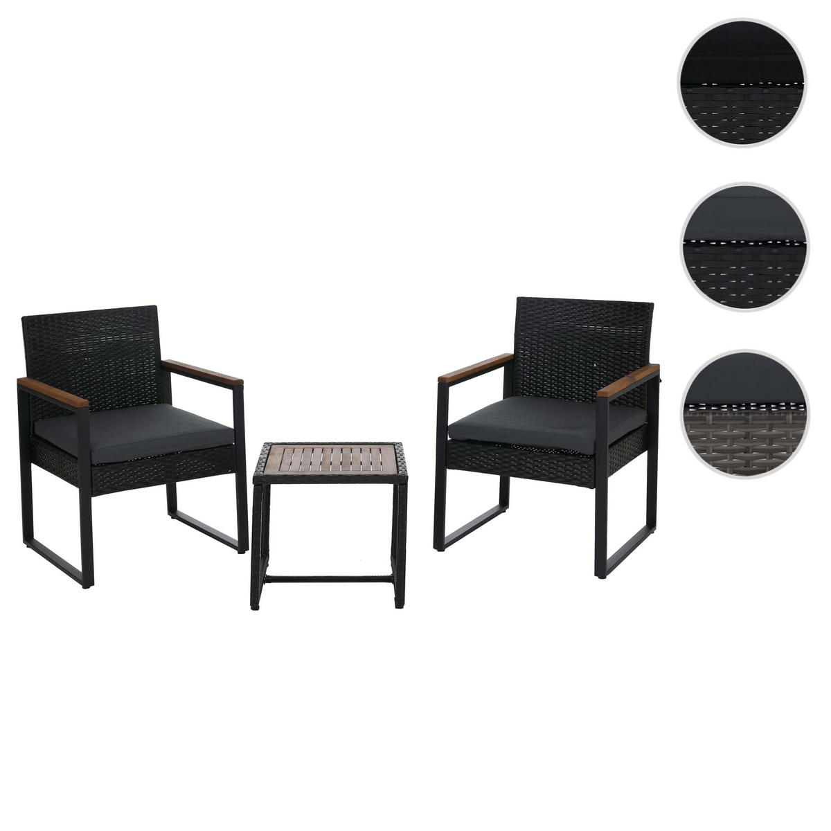 POLY-RATTAN GARNITUR Schwarz - Schwarz, Kunststoff - MCW