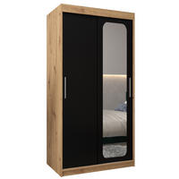 SCHWEBETÜRENSCHRANK 200/100/62 2-türig - Silberfarben/Schwarz, Holz/Kunststoff (100/200/62cm) - Abiks Möbel