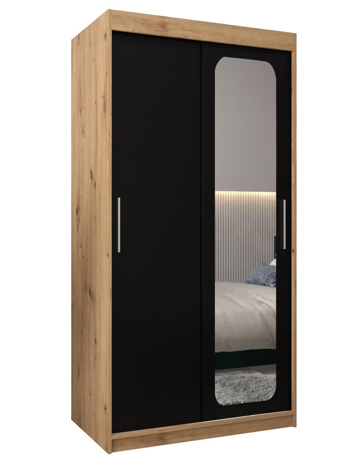 SCHWEBETÜRENSCHRANK 200/100/62 2-türig - Silberfarben/Schwarz, Holz/Kunststoff (100/200/62cm) - Abiks Möbel