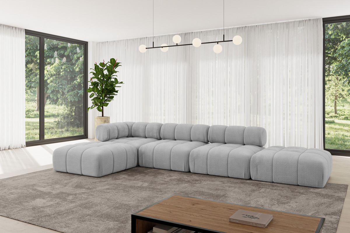 ECKSOFA modulares Sofa Kerru-L2 - 380x190x70 cm Hellgrau Velours - Hellgrau, Holzwerkstoff/Textil (380/190cm) - ALTDECOR