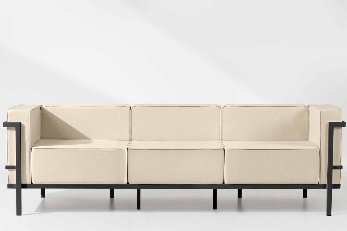 GARTENSOFA TRIGLO 3-Personen, Stahlrahmen, Modern, Dunkelgrau/Cremeweiß - Dunkelgrau/Creme, Textil/Metall (229/70/69cm) - KONSIMO®