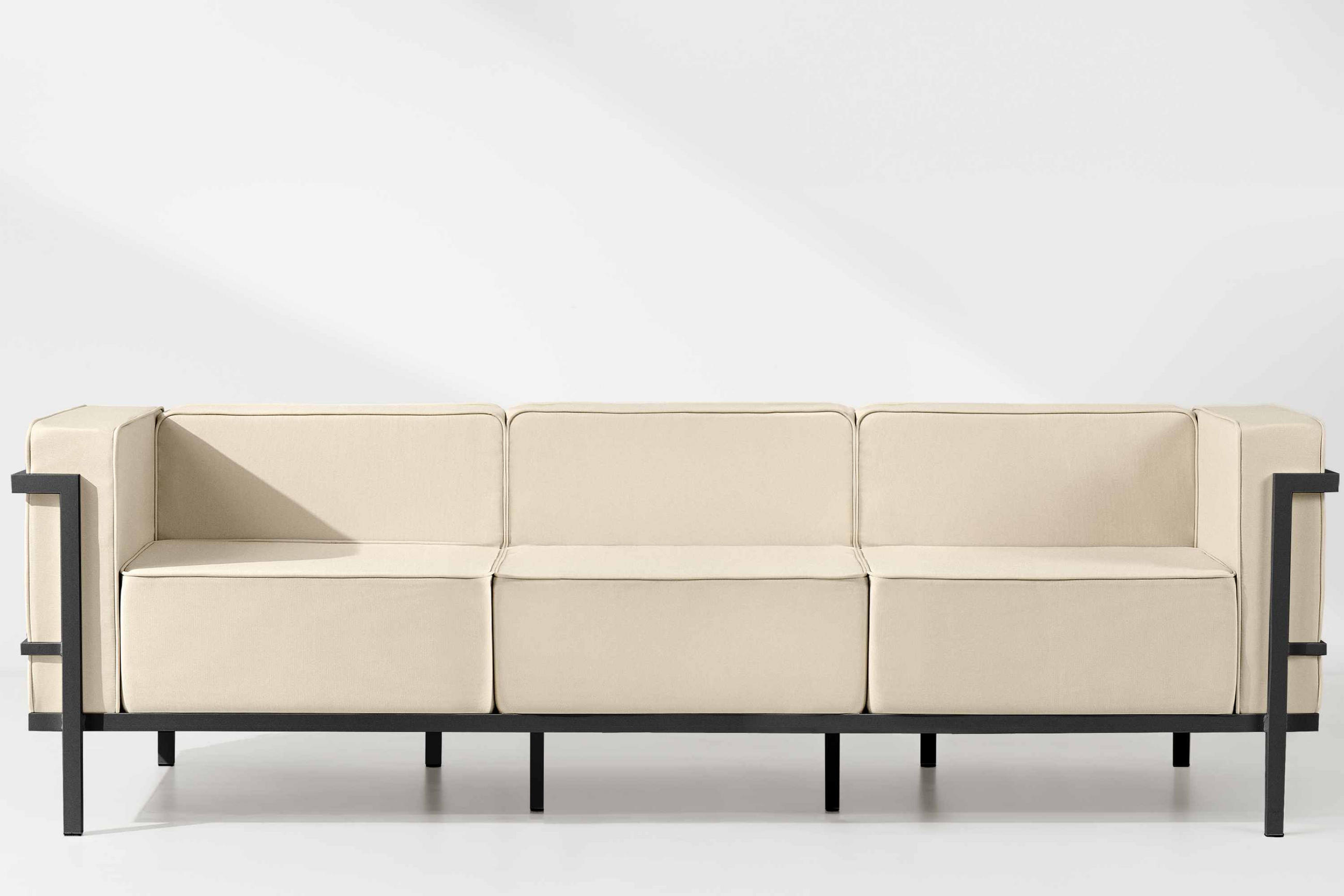 Thumbnail - Konsimo® Gartensofa, Dunkelgrau, Creme, Metall, Textil, 3-Sitzer, Füllung: Schaumstoff, Rechteckig, 229x70x69 cm, Herges...
