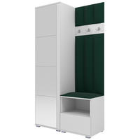 GEPOLSTERT Garderoben-Set Nela I LUX (Spiegel – Farbe Weiß + Stoff Trinity 28) - Dunkelgrün/Silberfarben, Holz/Holzwerkstoff (100/187/40cm) - Ravio