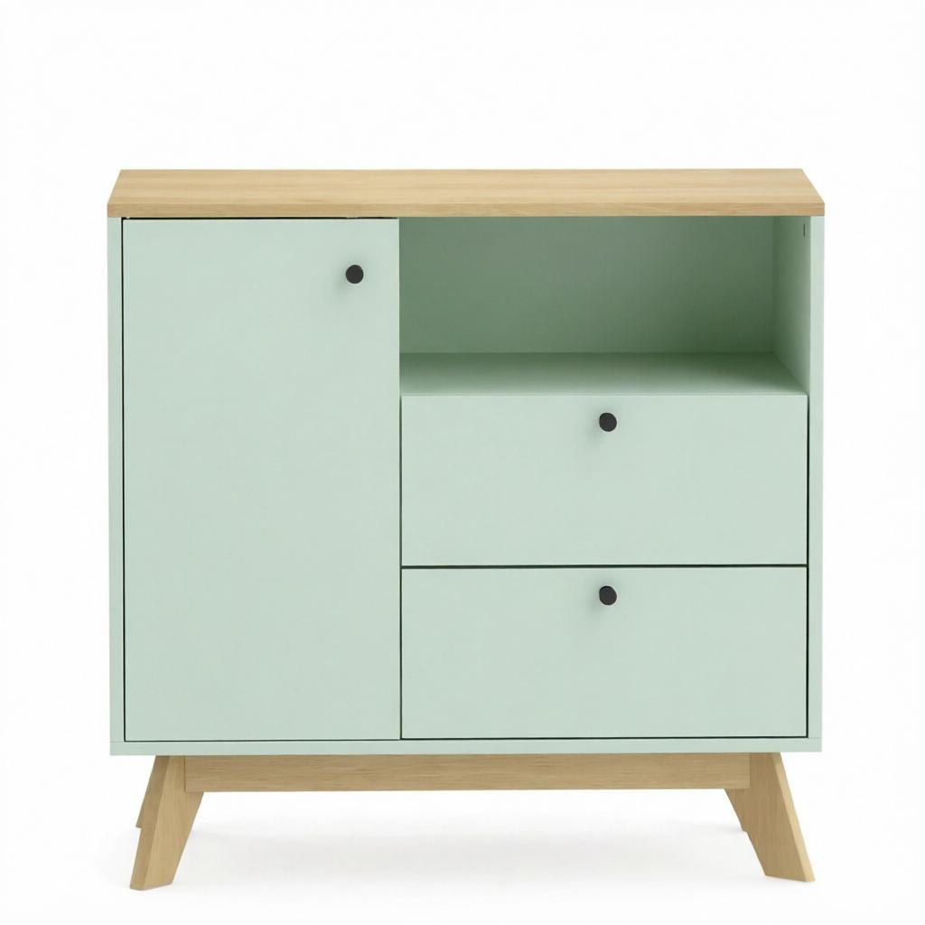 BUFFET DE-38816 80/35/76,3 cm mit 2 Schubladen und offenes Fach Hellgrün - Hellgrün, Holzwerkstoff (80/76.3/35cm) - ComfortXL