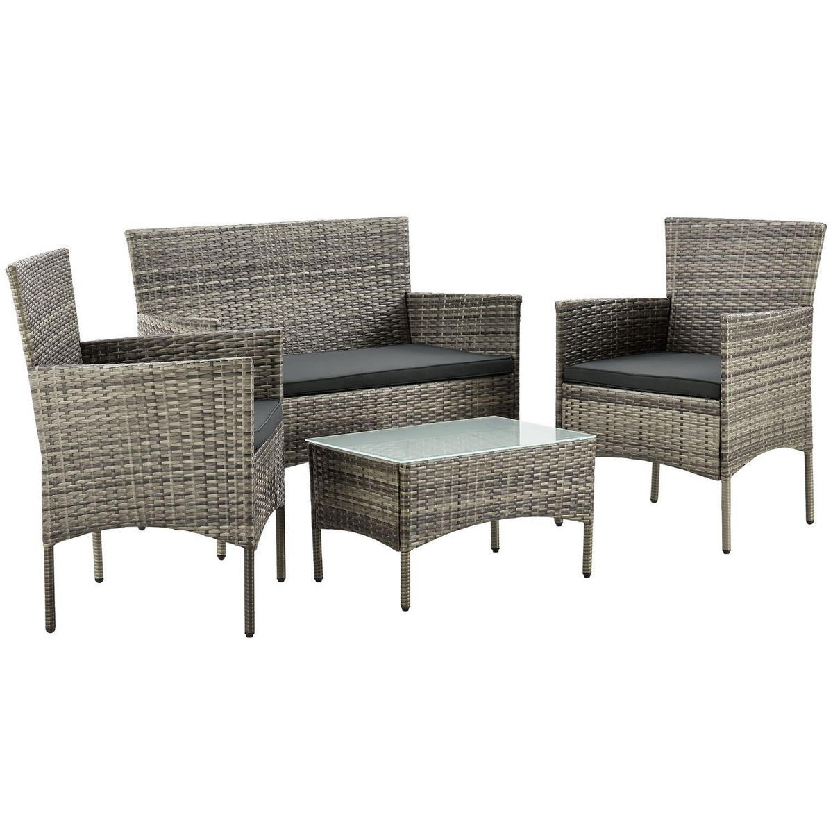 GARTENSET Fort Myers grau-meliert / dunkelgrau inkl. Abdeckung - Grau, Kunststoff/Metall - Juskys