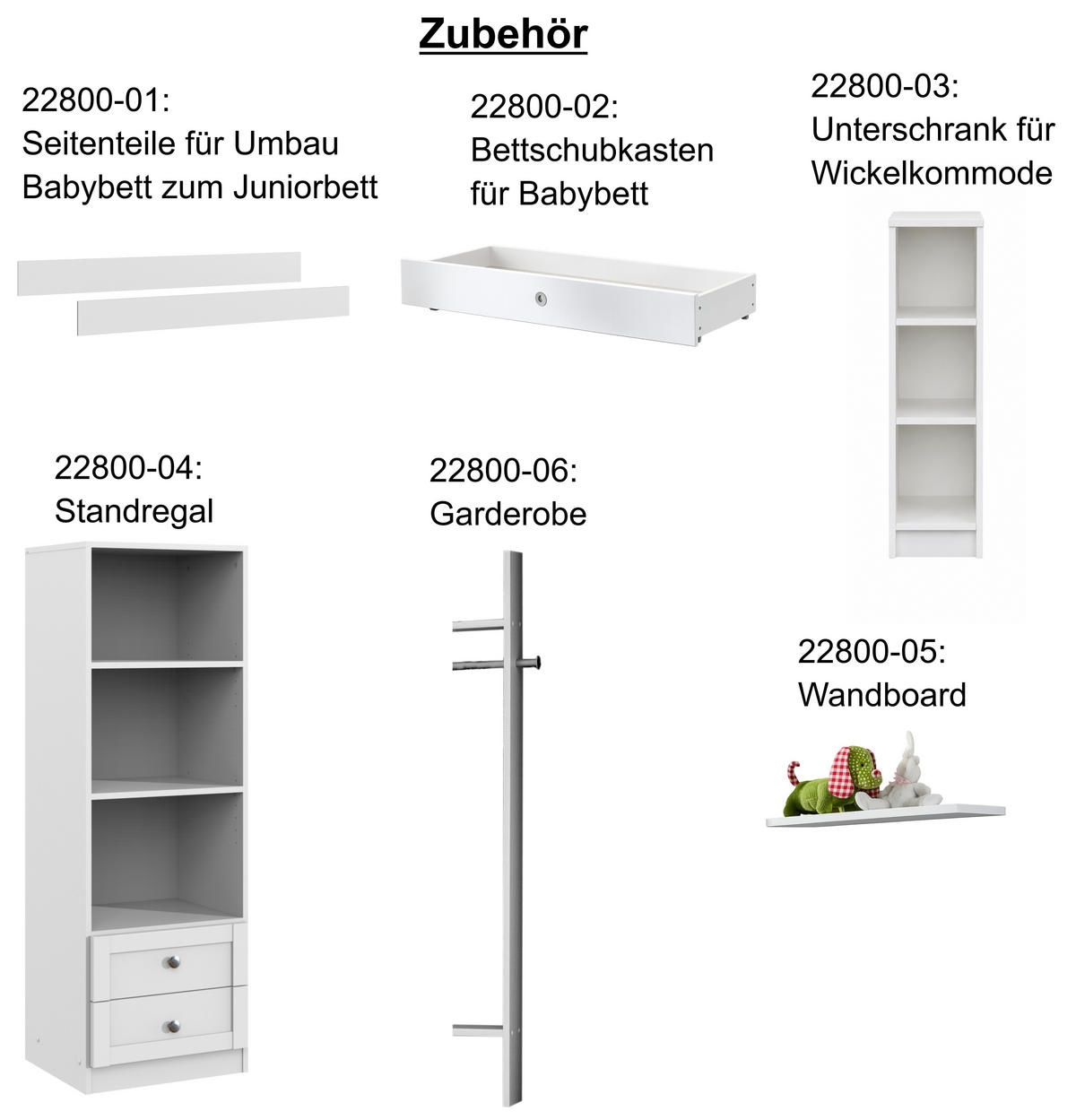 BABYZIMMER-SET 3-teilig: Babybett & Wickelkommode & Kleiderschrank 2-türig mit Schubladen B90/H200/T58 cm, Soft-Close, Landhausstil Weiß / 22802 - Silberfarben/Weiß, Holzwerkstoff/Metall (90/200/58cm) - luma-home