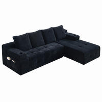 ECKSOFA Chenille Schwarz mit Becherhaltern und Seitenfach - Schwarz, Textil (260/168cm) - WISHDOR