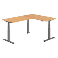 ECKSCHREIBTISCH elektrisch höhenverstellbar L-Form 220/160/74 cm in Buchefarben/Graphitfarben - Buchefarben/Graphitfarben, Holzwerkstoff (220/160/74cm) - bümö