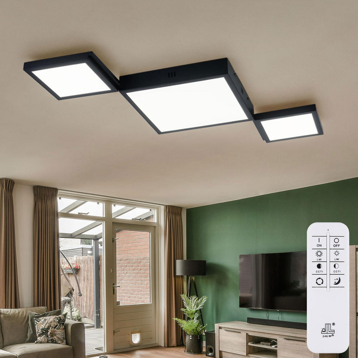 LED DECKENLEUCHTE BURKHARD Schwarz - Schwarz, Metall (93/42/4.5cm) - Globo Lighting