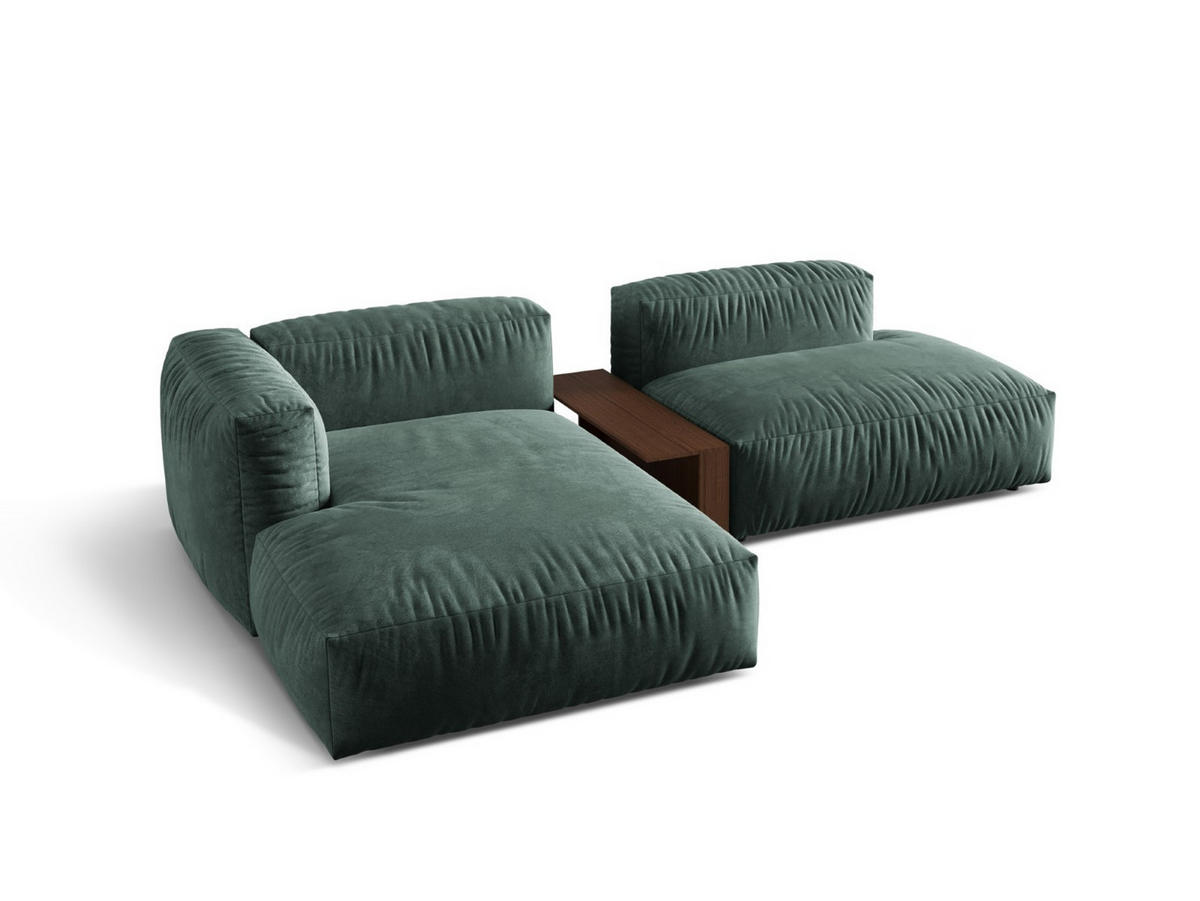 ECKSOFA modular links Martina aus Samt petrol 2 Sitzplätze - Salbeigrün, Textil (176/285cm) - Micadoni