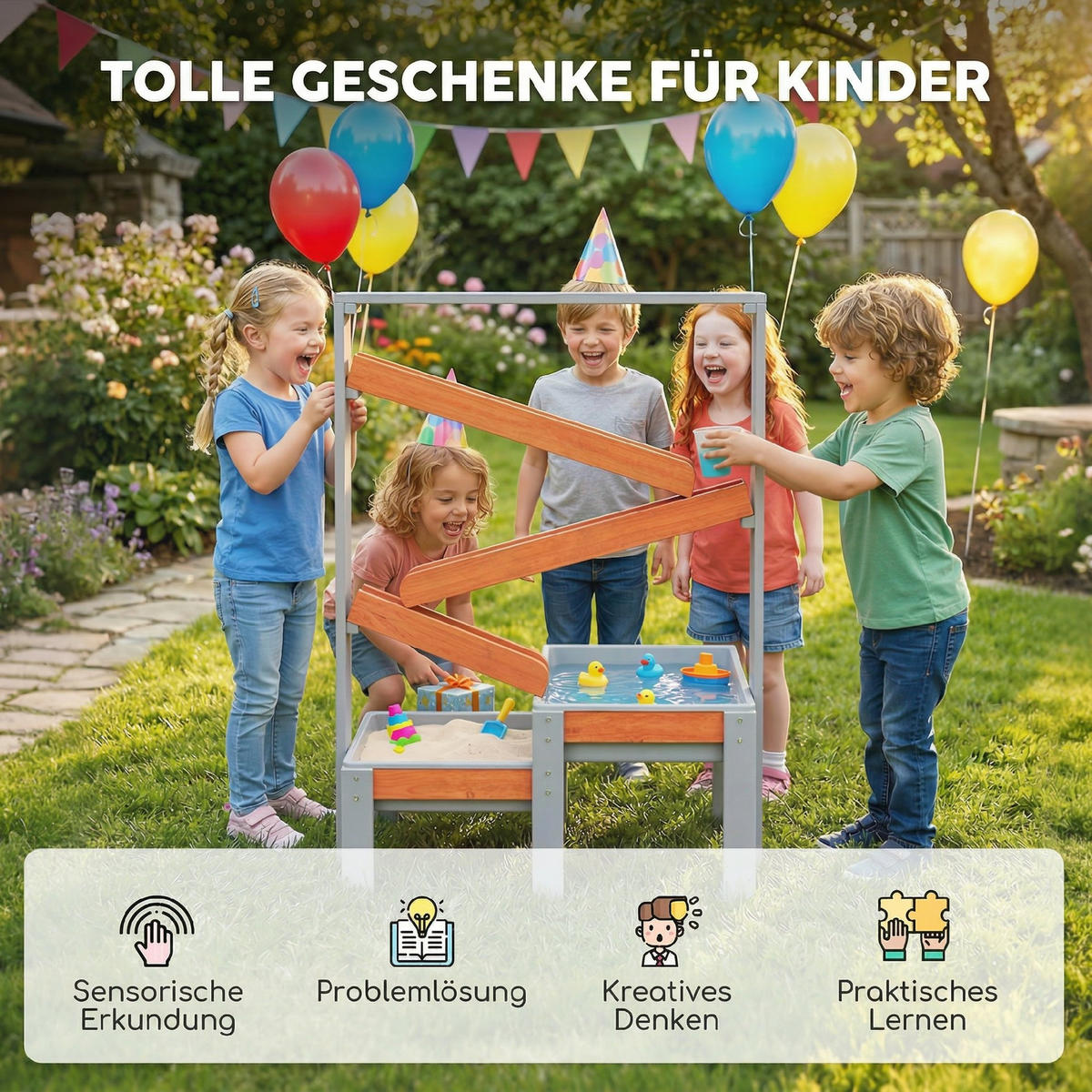 SAND-WASSERSPIELTISCH DE-10550 mit Wasserbahn & 2 Becken Grau - Grau, Metall (75/34.5/105cm) - ComfortXL