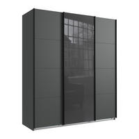 SCHWEBETÜRENSCHRANK 3-türig in Grafit, eine Tür mit Glasfront Grau, B180/H208/T64 cm / 22516 - Schwarz/Graphitfarben, Holzwerkstoff/Metall (180/208/64cm) - luma-home