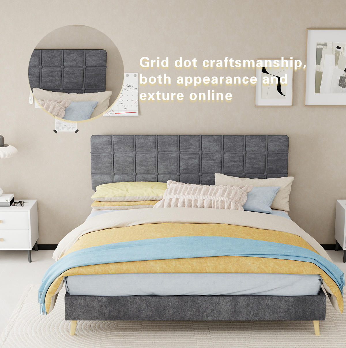 POLSTERBETT 160/200 cm in Grau aus Samt mit gepolstertem Kopfteil - Grau, Textil (160/200cm) - Flora Grace