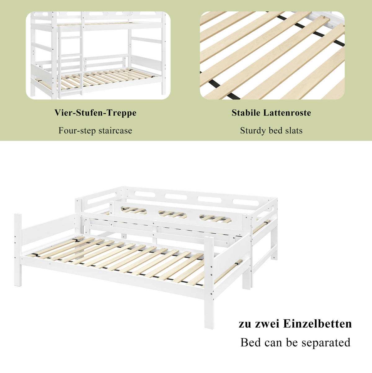 ETAGENBETT 90/200 cm aus Kiefer, MDF und Sperrholz mit Absturzsicherung und Leiter Weiß - Weiß, Holz (90/200cm) - Modenvie