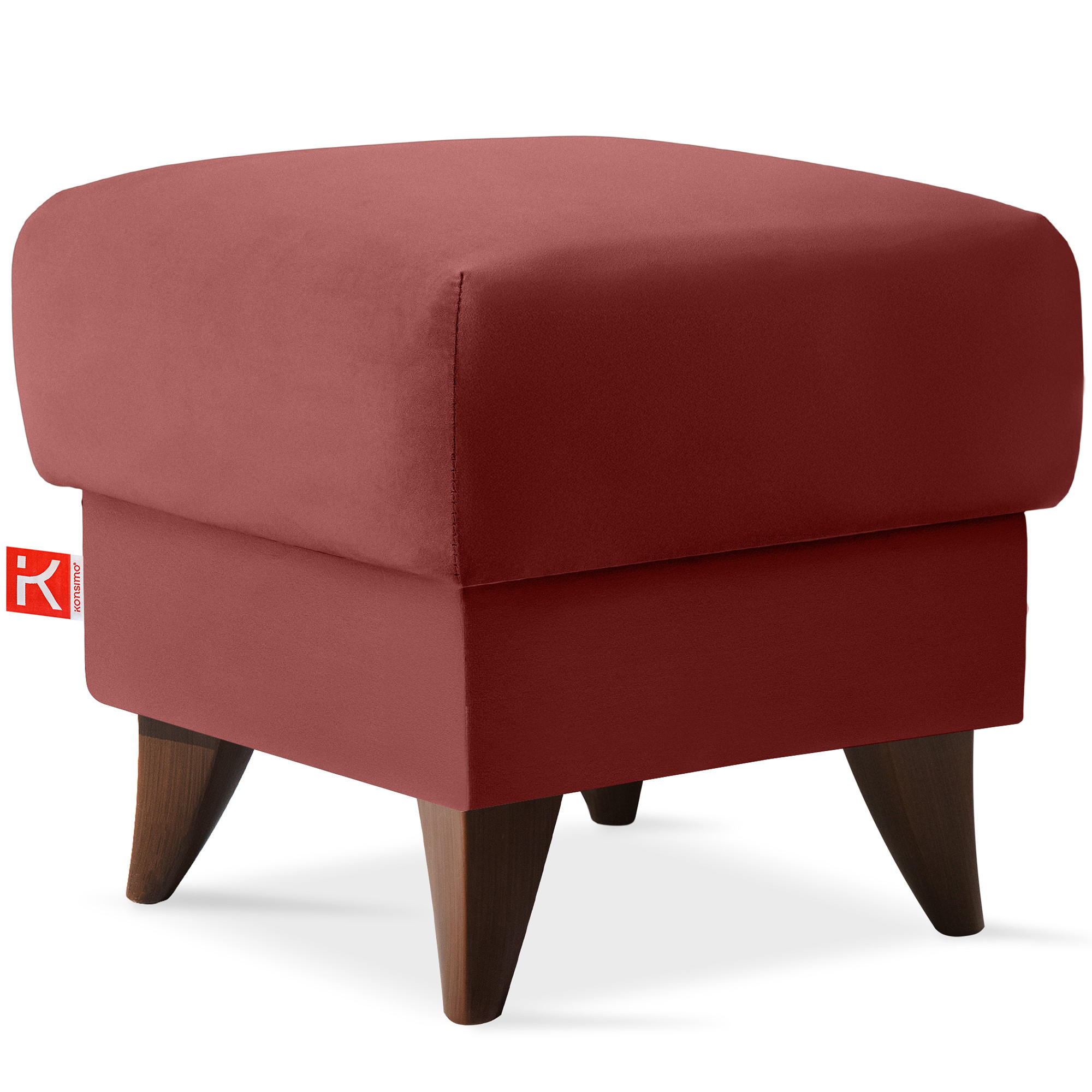 HOCKER GUSTAVO Fußstütze, Velours, Bordeaux - Bordeaux, Holz/Holzwerkstoff (53/49/53cm) - KONSIMO®