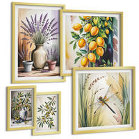 BILDER SET 5er Set - 50x50 cm & 20x30 cm & 40x60 cm Goldrahmen - Lavendelblüten und Architektur - Goldfarben, Kunststoff (40/60cm) - TULUP