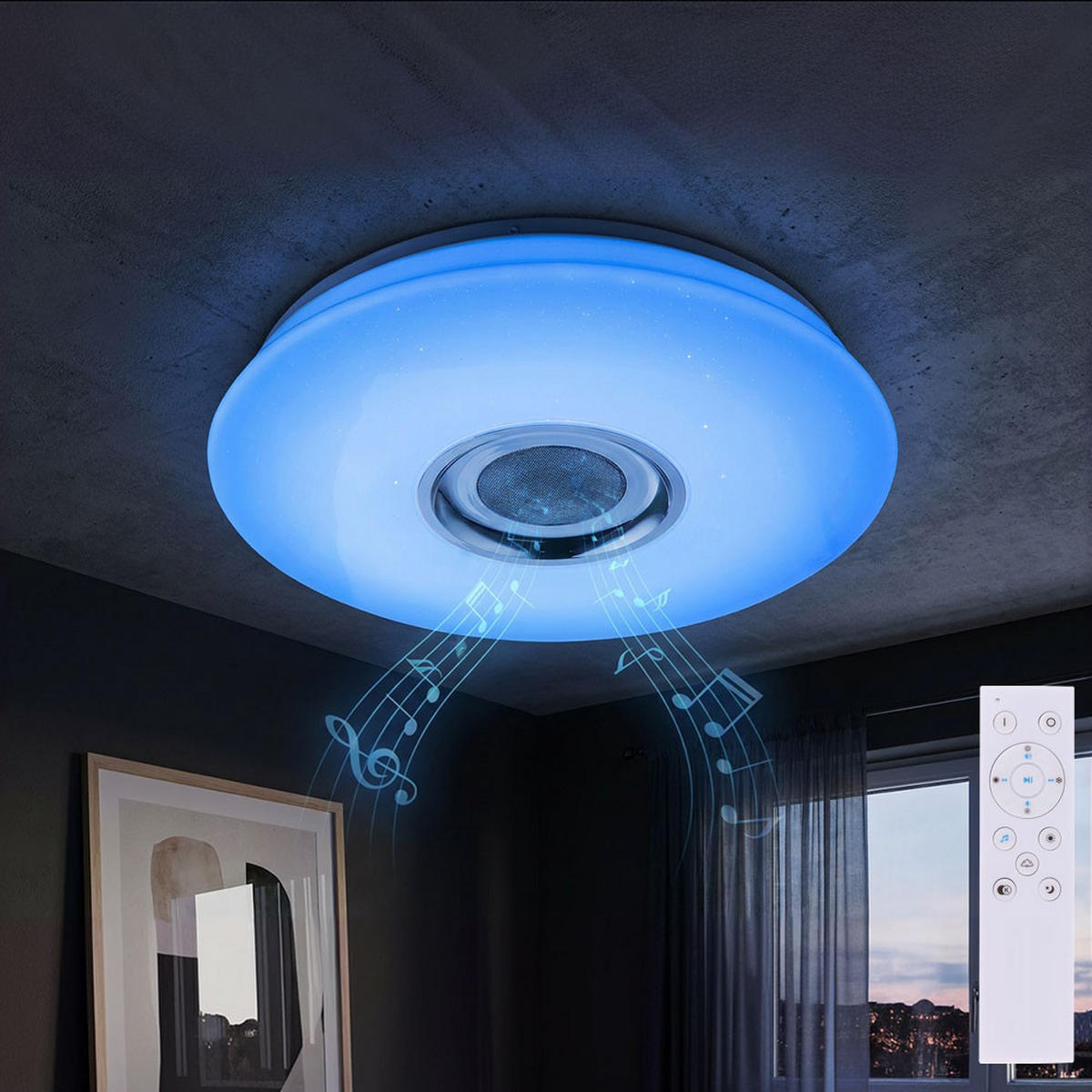 LED DECKENLEUCHTE Weiß mit Bluetooth und Lautsprecher - Weiß, Kunststoff (40/40/7.8cm) - Globo Lighting
