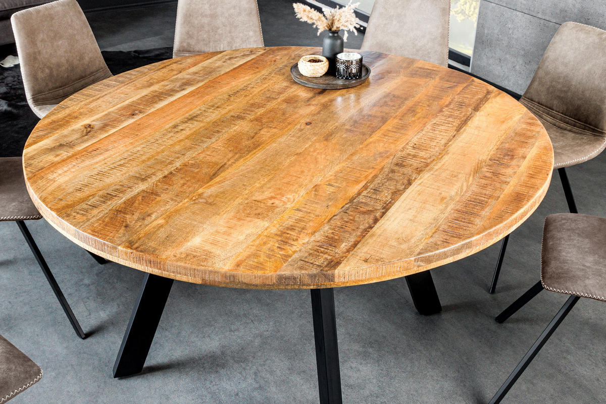 ESSTISCH IRON CRAFT Mango Natur 140 cm - Schwarz/Naturfarben, Holz/Metall (140/140/76cm) - riess-ambiente
