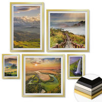 WANDBILDER 5er Set - 50x50 cm & 20x30 cm & 40x60 cm Goldrahmen - Grüne Hügel mit einer Burg - Goldfarben, Kunststoff (40/60cm) - ArtPrintCave