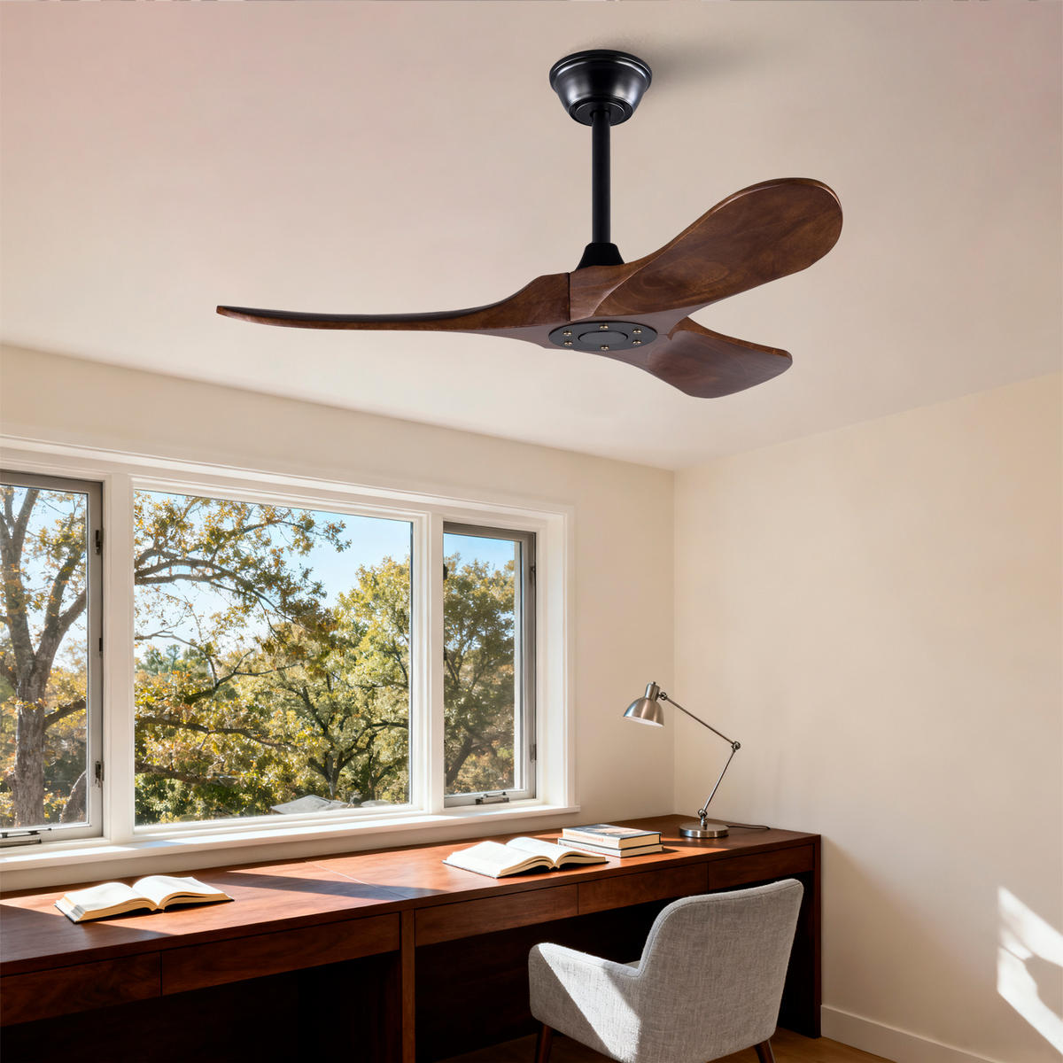 DECKENVENTILATOR 42Zoll Holzflügel Propeller Design Fernbedienung - Schwarz, Kunststoff (107/107/32cm) - CASIVA