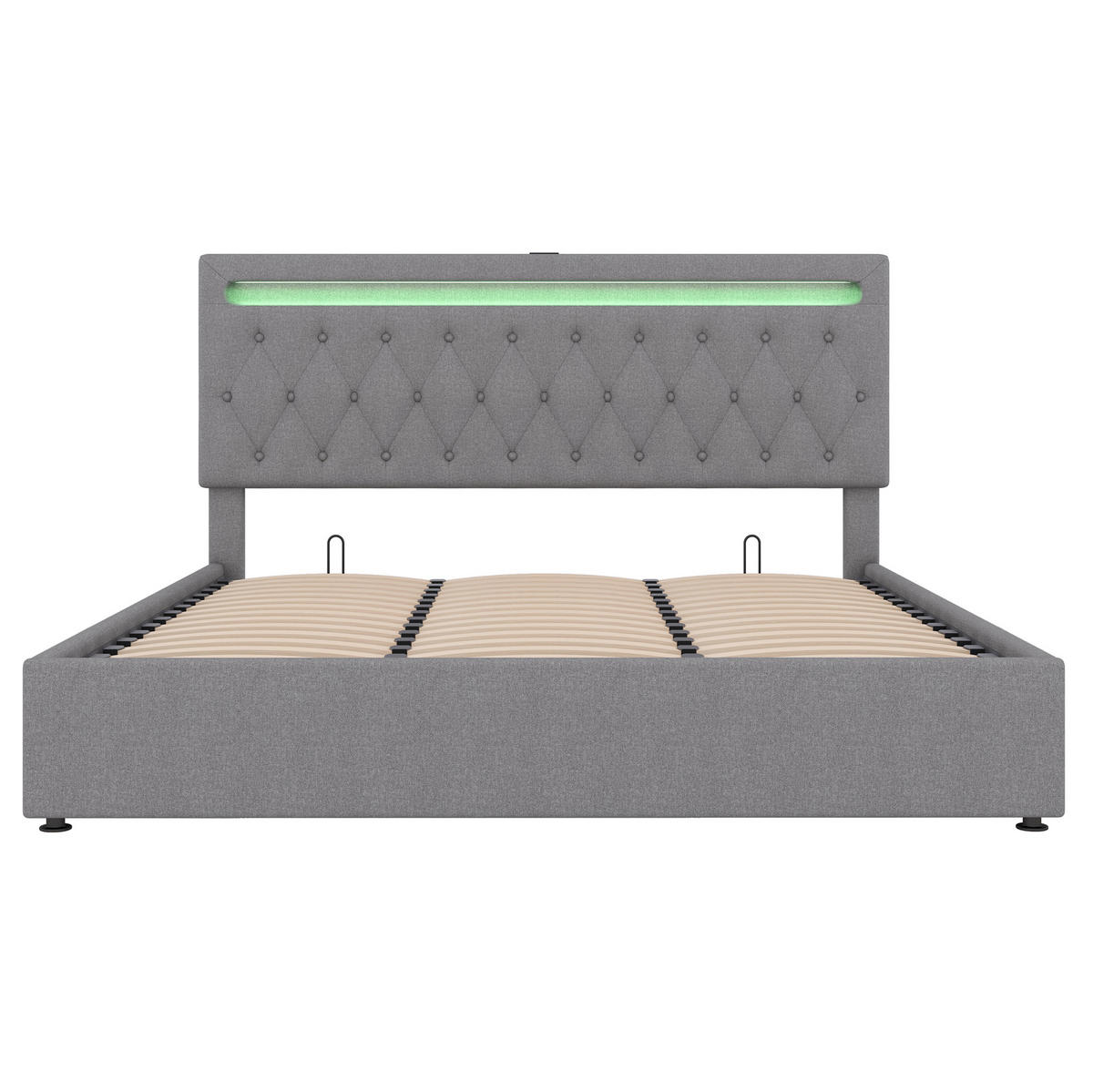 POLSTERBETT aus Leinen und MDF 180x200 cm Grau mit Bettkasten, LED-Beleuchtung und USB-Anschluss - Grau, Textil (180/200cm) - IVMEU