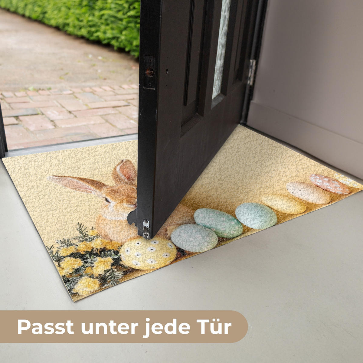 FUSSMATTE Eier - Kaninchen - Pastellfarbtöne 60x40 cm - Hellgelb, Kunststoff (40/60cm) - MuchoWow