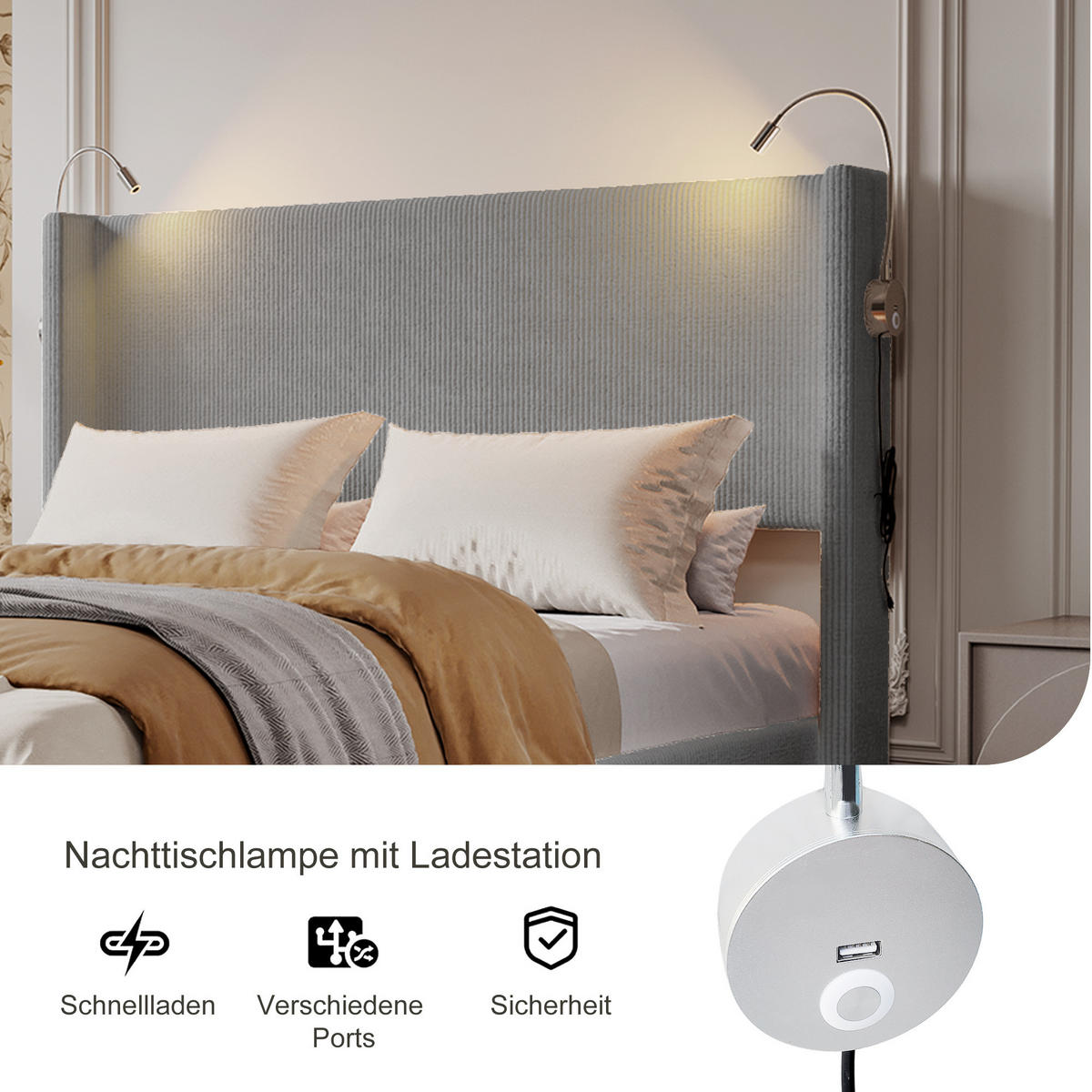 POLSTERBETT 140x200 cm Grau mit hydraulischem Stauraum, Doppelbett - Grau, Holz/Metall (140/200cm) - PARAFTA HOME