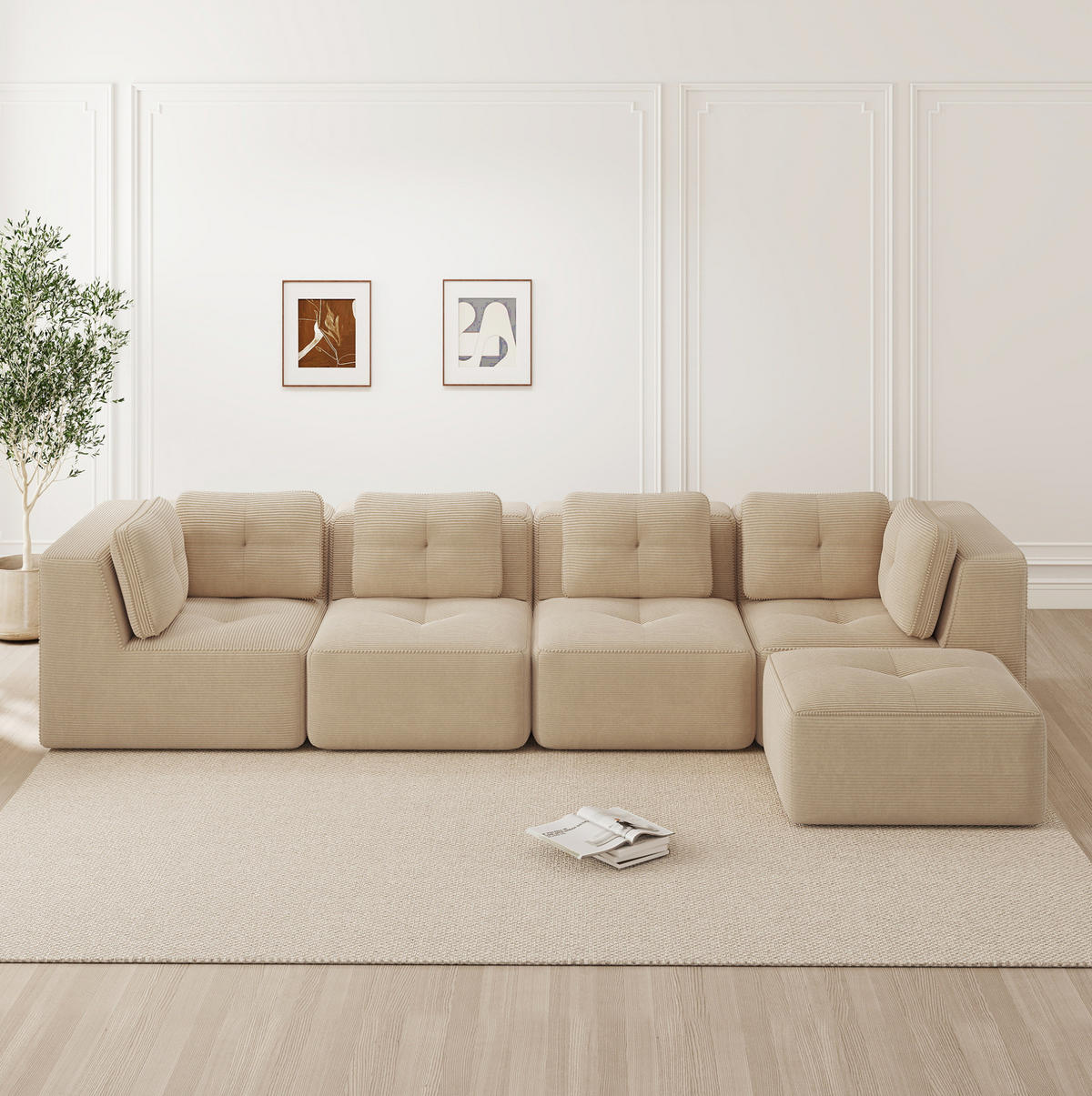 ECKSOFA modular mit tiefer Sitzfläche 74 cm Cord Beige - Beige, Kunststoff (177/386.1cm) - Meubliv