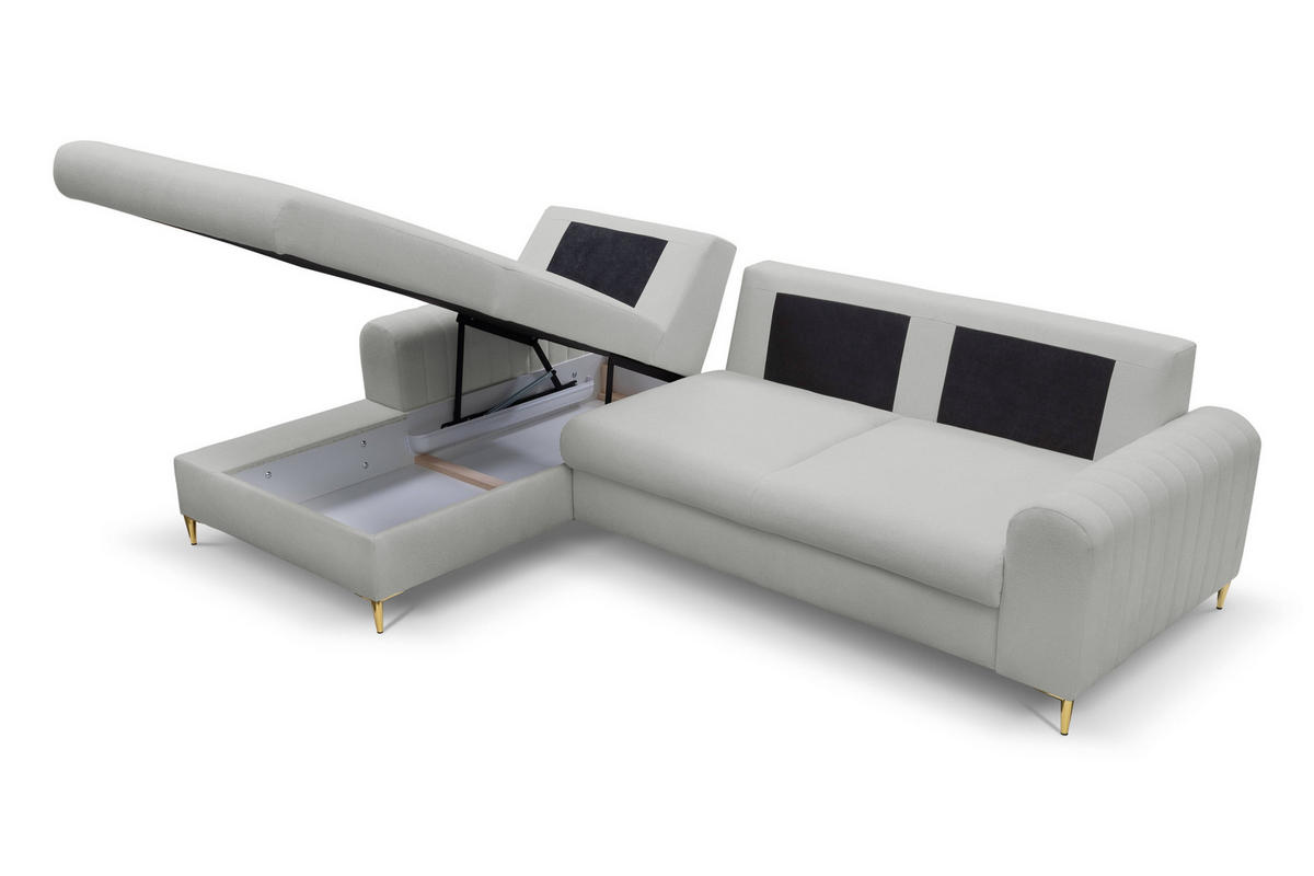 ECKSOFA VERONA L-S Hellgrau Geflochtener Stoff mit Schlaffunktion - Hellgrau, Holz (251/164cm) - MASSENO