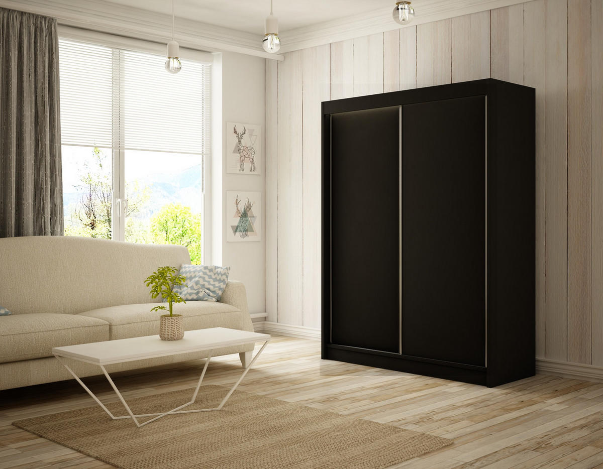 KLEIDERSCHRANK BEROG mit LED - 200 cm - Schwarz - Schwarz, Holzwerkstoff (200/215/61cm) - ALTDECOR