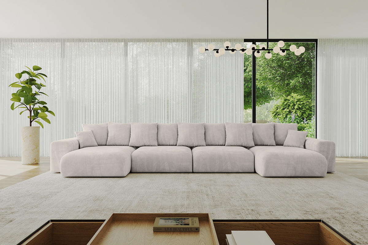 WOHNLANDSCHAFT mit Schlaffunktion ESKAR-U2-464x176x72cm Hellbraun - Hellbraun, Holzwerkstoff/Kunststoff (176/72/464cm) - ALTDECOR
