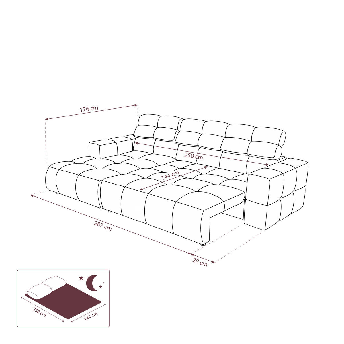 ECKSOFA TENDER Links mit Schlaffunktion und Verstellbare Kopfstützen, Chenille grau - Schwarz/Grau, Holz/Kunststoff (315/176cm) - Muffo
