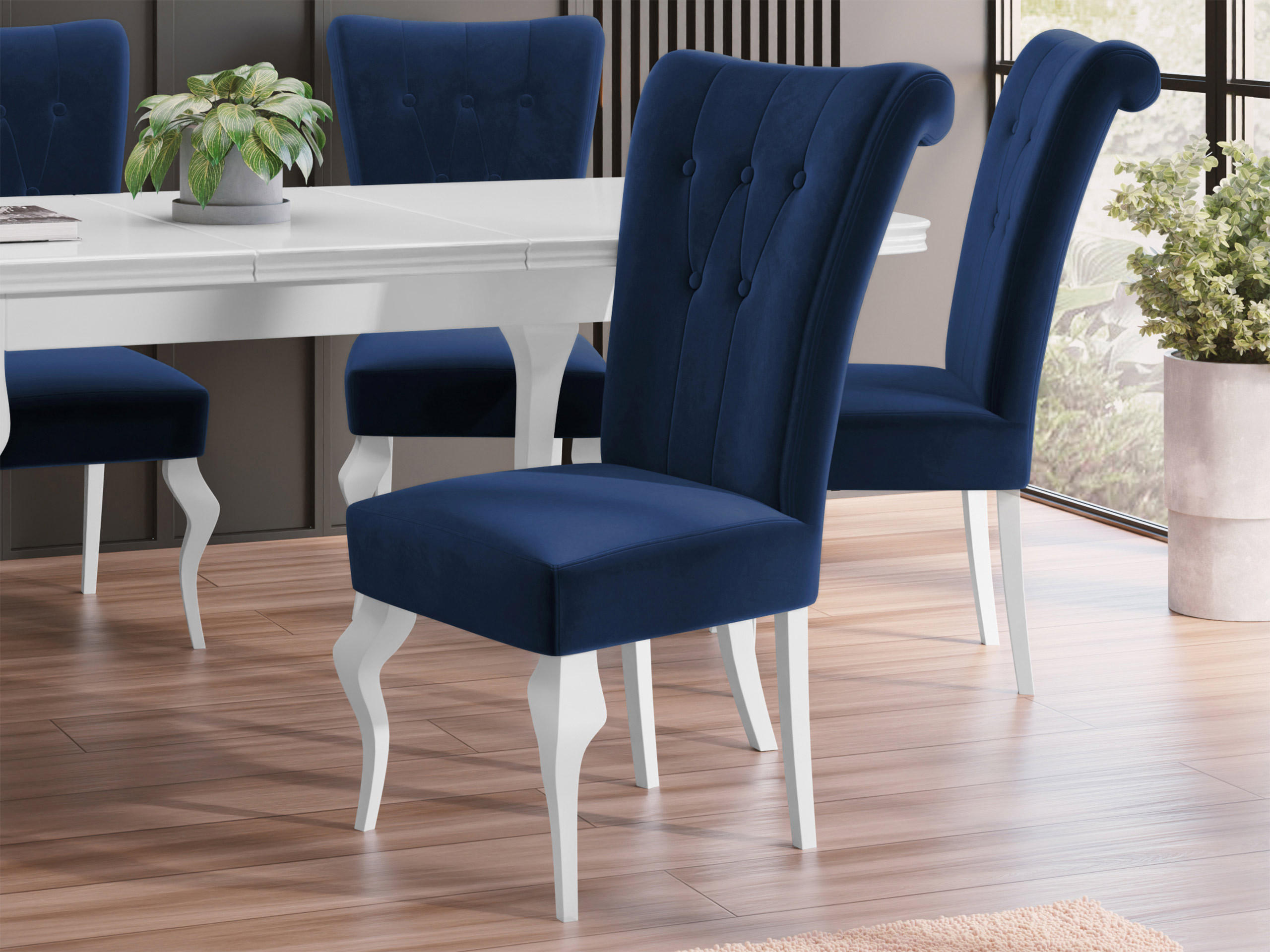 POLSTERSTUHL Frigene 01 - Weiß/Dunkelblau, Holz/Textil (52/100/70cm) - MIRJAN24