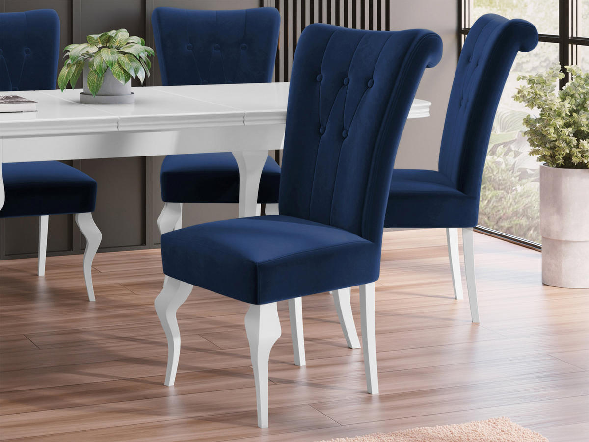 POLSTERSTUHL Frigene 01 - Weiß/Dunkelblau, Holz/Textil (52/100/70cm) - MIRJAN24