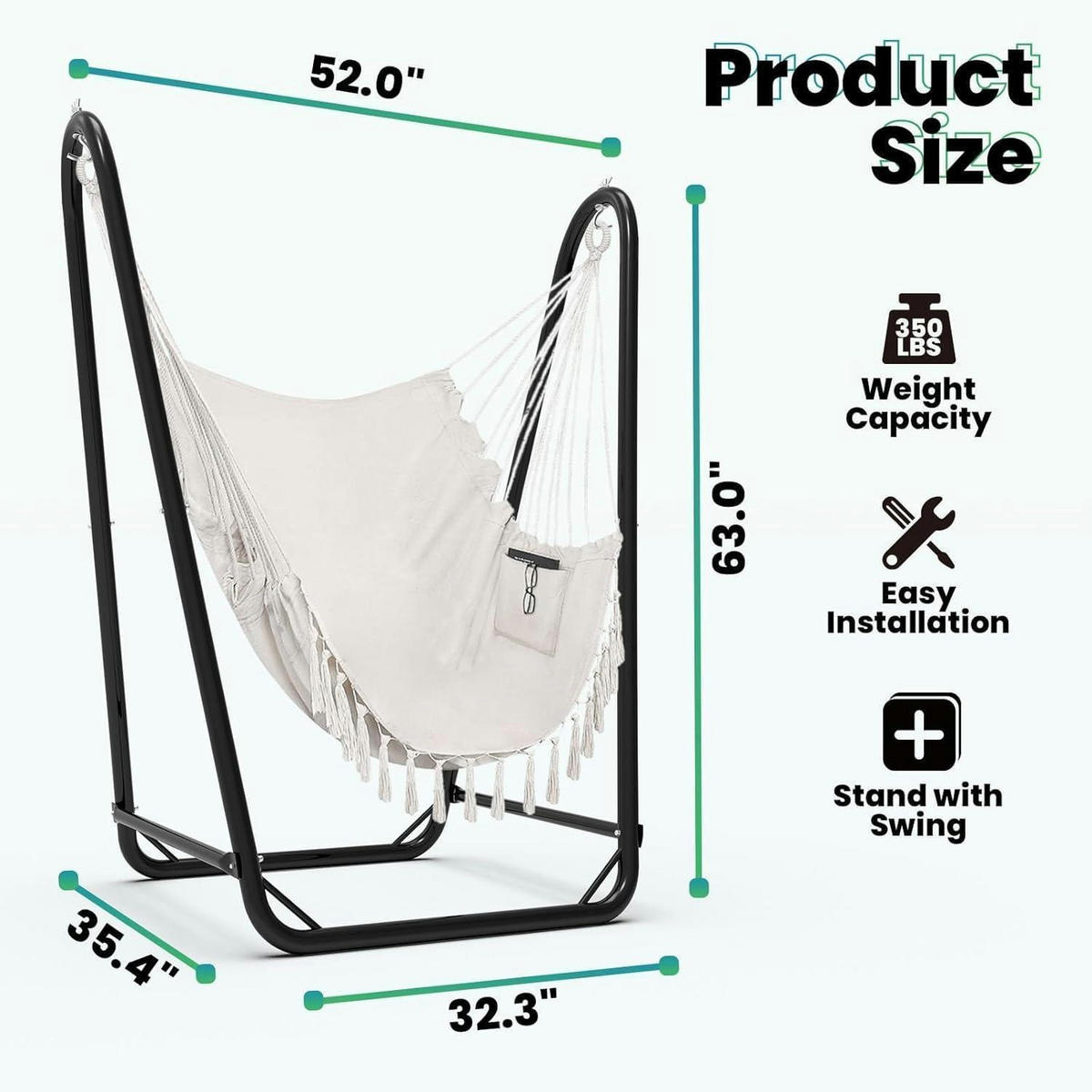 HÄNGESESSEL mit Gestell Schwarz 160 kg Belastbarkeit - Weiß, Textil (90/1.5/132cm)