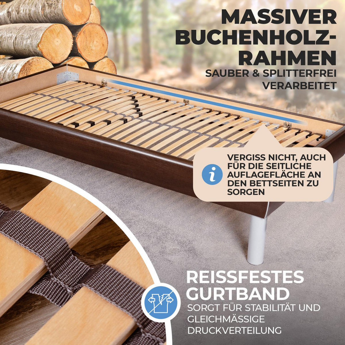 LATTENROST ERGO K 80x200 cm Kopfteil verstellbar 2er-Set - Naturfarben, Holz (80/200cm) - Coemo