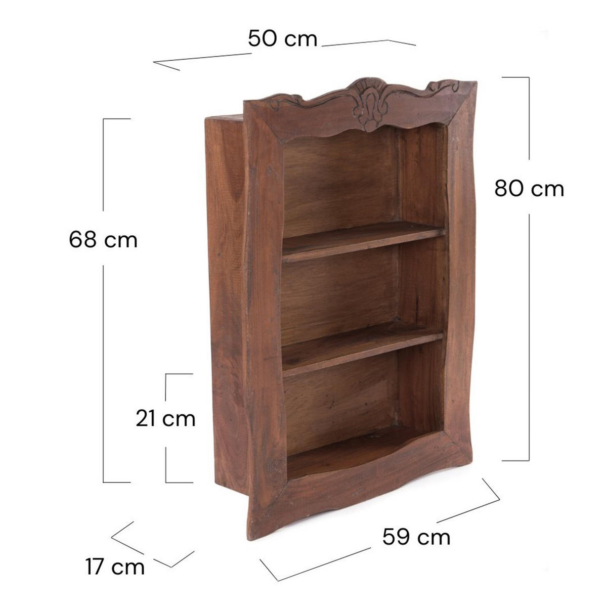 WANDREGAL Clea 80 Mahagoni Holz, 3 Ebenen dunkelbraun - Naturfarben, Holz (59/80/17cm) - DESIGN DELIGHTS