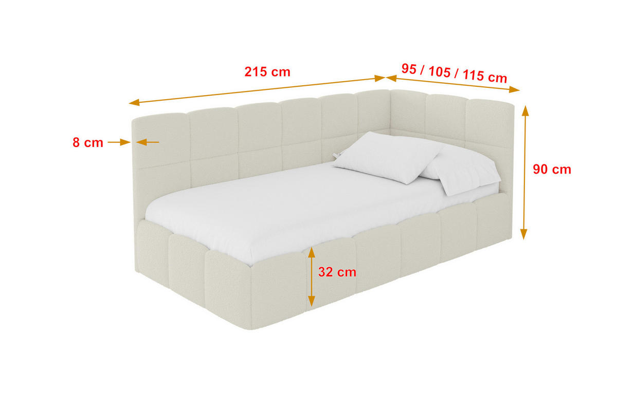 EINZELBETT Jugendbett mit Bettkasten Links, ohne Matratze - LIVY 100x200 Beige - Hellbraun, Holzwerkstoff/Textil (100/200cm) - ALTDECOR