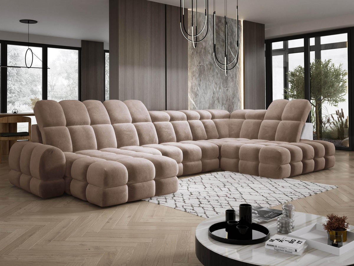 ECKSOFA TOLLO Salvador-stoff U-form 400x217x105 cm braun - Braun, Holz/Textil (217/400cm) - DomoHome