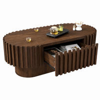 COUCHTISCH 100/50/35,5 cm mit Schublade und Lamellenoptik in Walnussholzfarbe - Walnussfarben/Schwarz, Holzwerkstoff (50/100/35.5cm) - CHICFURN