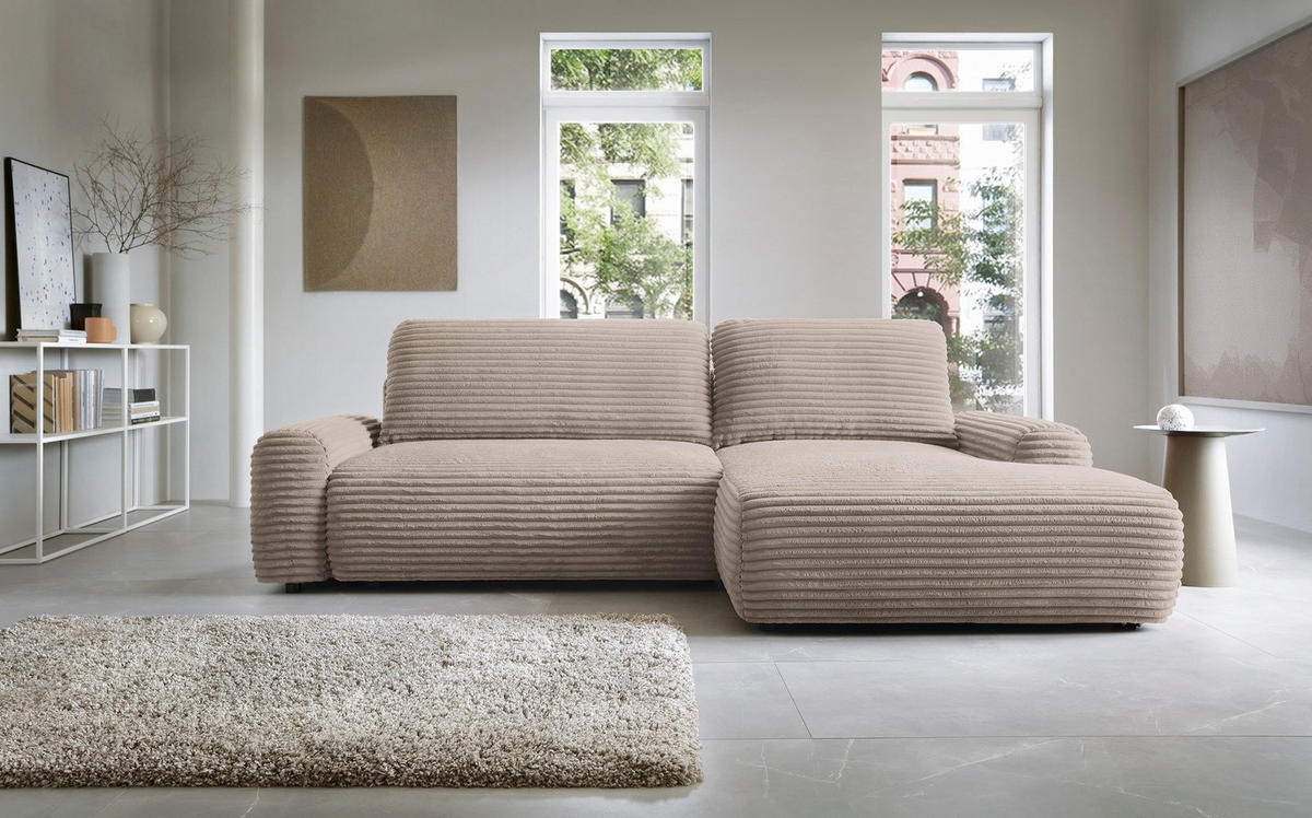 ECKSOFA 260 cm Cantara mit Cordstoff, Bettkasten, Rechts, Hellbraun - Hellbraun, Holz (162/264cm) - Emporius